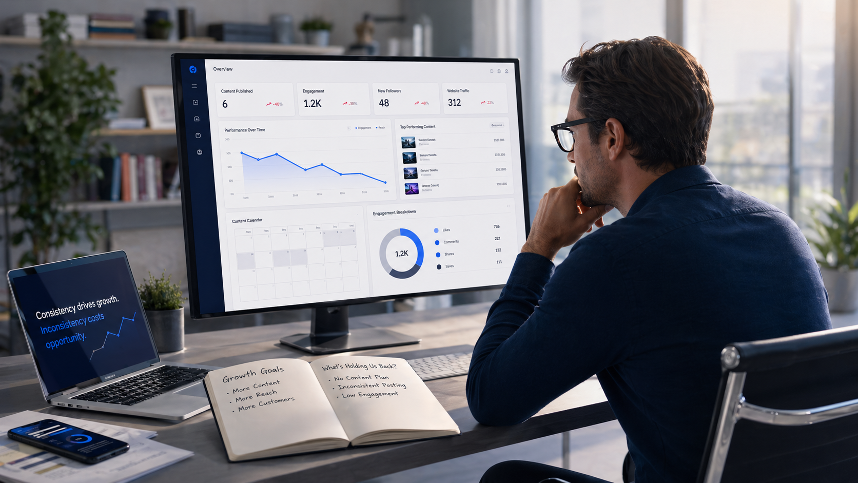 Review Center dashboard showing approve and reject buttons on articles, videos, and posts
