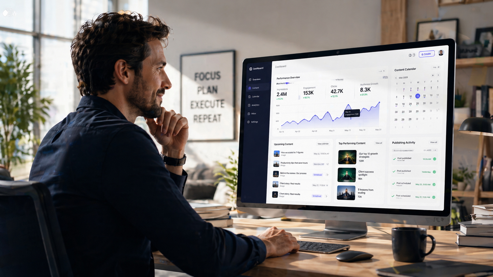 Control dashboard showing approvals toggle, connected accounts, permissions, and help chatbot